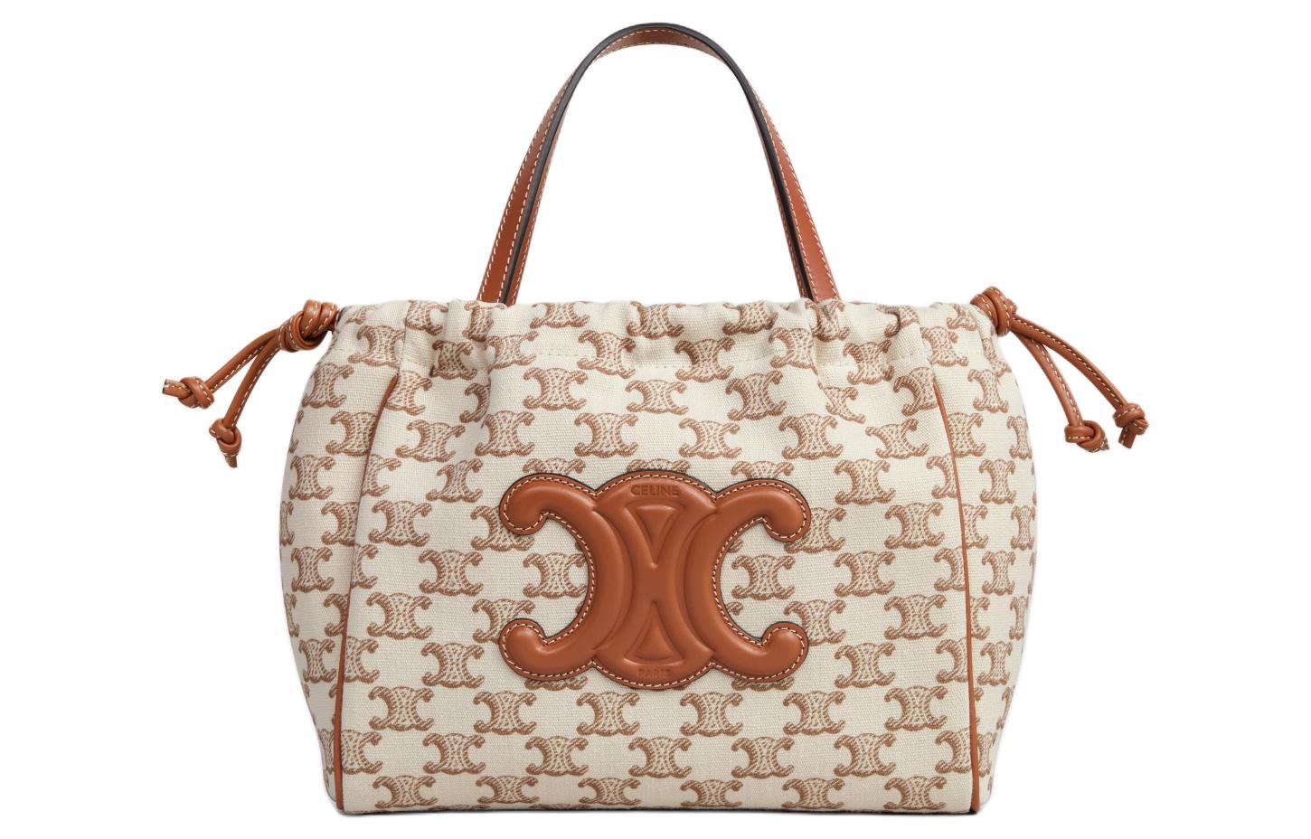 CELINE Cabas Fabric With Cow Leather Binding Shoulder Bag, Crossbody Bag, Handbag Small Women's Brown & White