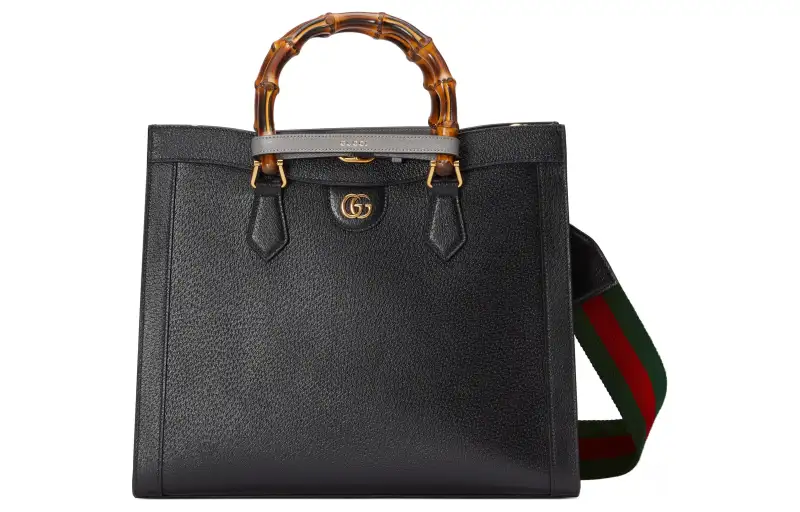 GUCCI Diana Leather Tote Bag, Shopping Bag, Handbag Medium Women's Black