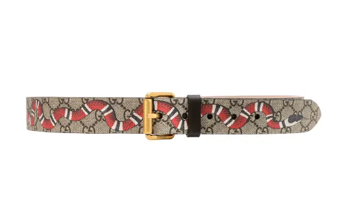 GUCCI GG Supreme Canvas, Leather Belts Unisex Light Umber Width 3.5 Cm