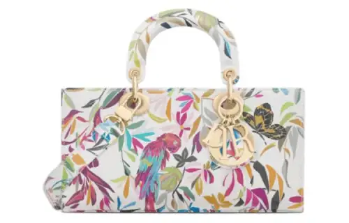 DIOR Lady D JOY Cow Leather Handbag, Shoulder Bag, Crossbody Bag, Handbag Medium Women's White & Multicolor
