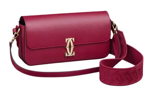 CARTIER C De Cartier Collection Textured Calfskin Crossbody Bag, Shoulder Bag Women's Cherry Red