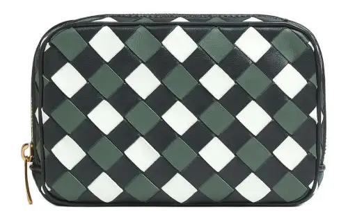 Bottega Veneta Cow Leather Clutch Small Women's Stone Gray & Glacier Blue & Aloe Vera Green