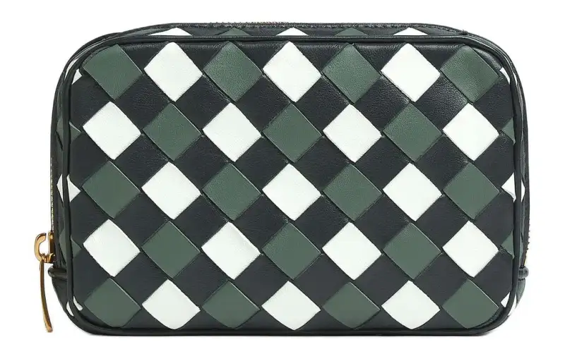 Bottega Veneta Cow Leather Clutch Small Women's Stone Gray & Glacier Blue & Aloe Vera Green