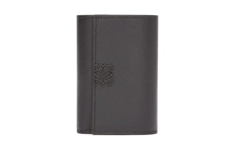 LOEWE Anagram Pebble Texture Calfskin Card Holder, Wallet Small Women's Black
