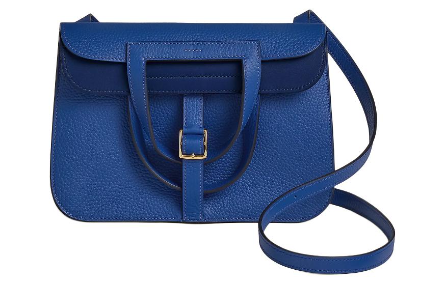 HERMES Halzan Clemence Bullock Leather Handbag, Shoulder Bag, Crossbody Bag Women's Dark Blue