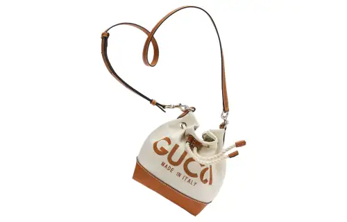 GUCCI Cotton Linen Blend Canvas Bag, Bucket Bag, Crossbody Bag, Shoulder Bag Mini Women's Beige