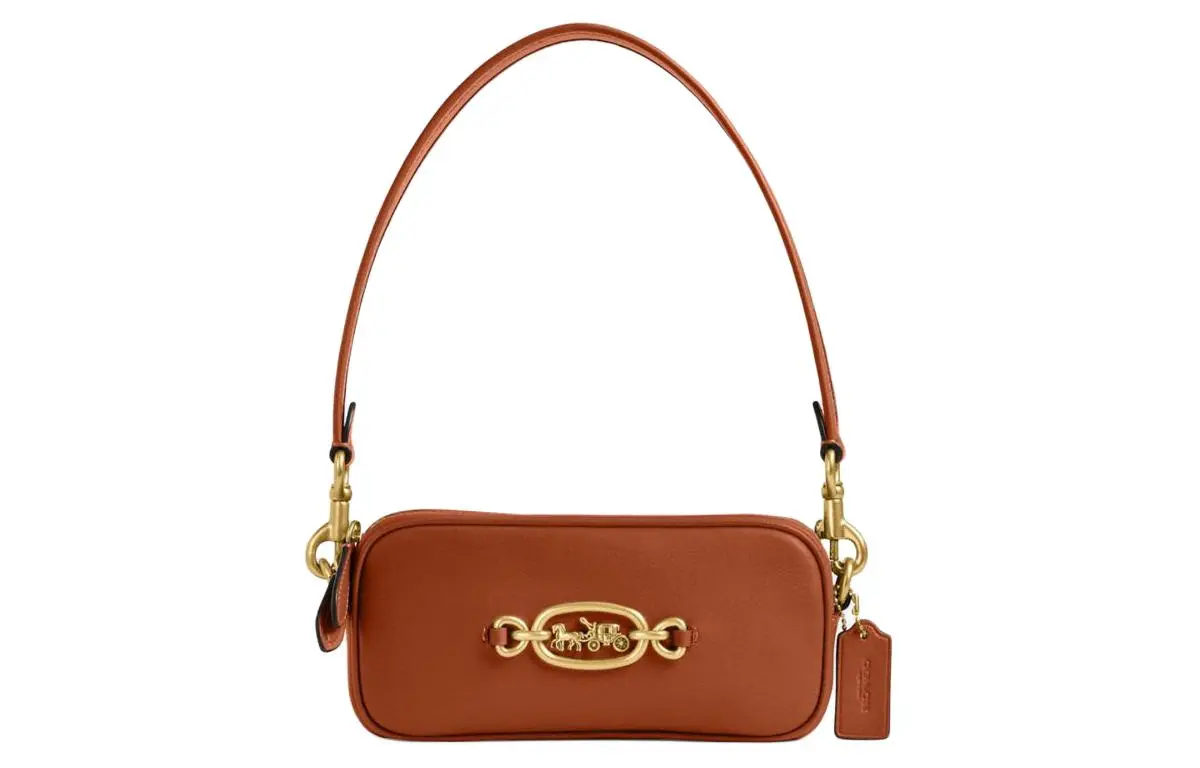 COACH Leather Portable Crossbody Bag, Shoulder Bag Small Women's Polished Amber