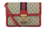 GUCCI Canvas With Leather One Shoulder Handbag, Crossbody Bag Medium Women's Ebony/Red