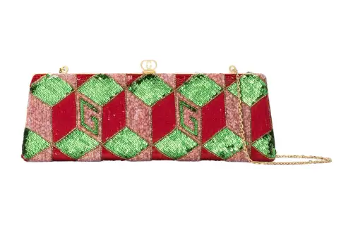 GUCCI Broadway Sequins Embroidery Cloud Pattern Fabric Evening Clutch Bag Small Women's Red & Multicolor