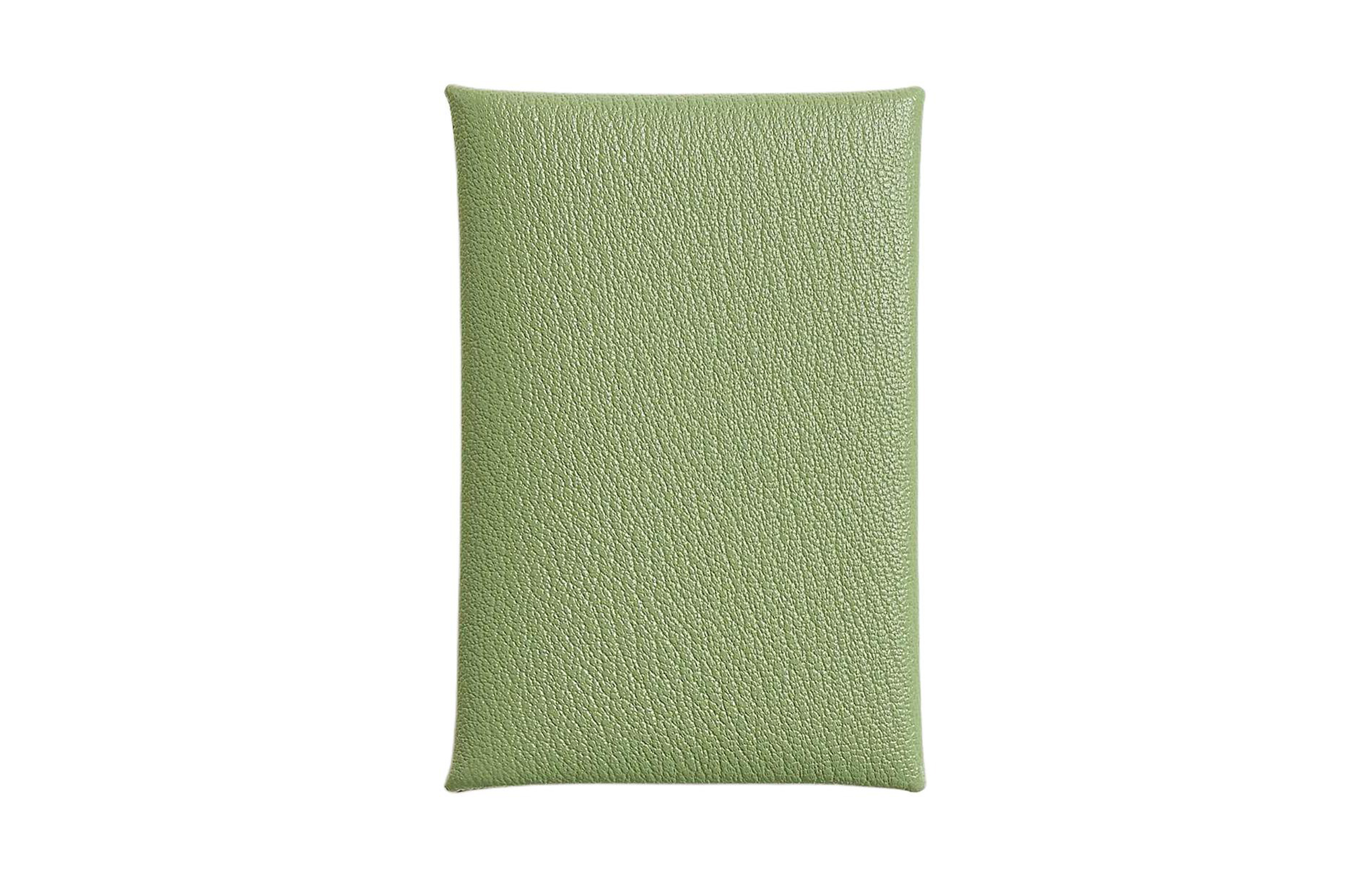 HERMES Calvi Chevre Mysore Goatskin Wallet, Coin Purse, Card Holder Women's Honey Locust Green Caramel