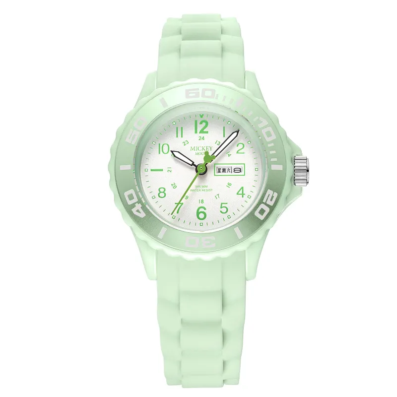 Disney Disney, swiss watch, quartz silicone watch strap, women's watch, white universal dial, calendar, for teenagers, quartz mechanism