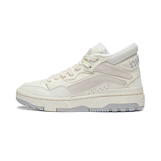 LINING Wave Skateboard Shoes Women's High-Top Beige White