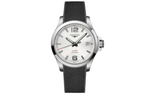 LONGINES Quartz Movement 50m Waterproof Men's Watches Watch 41mm White Dial Stainless Steel Case Rubber Strap