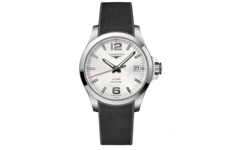 LONGINES Quartz Movement 50m Waterproof Men's Watches Watch 41mm White Dial Stainless Steel Case Rubber Strap