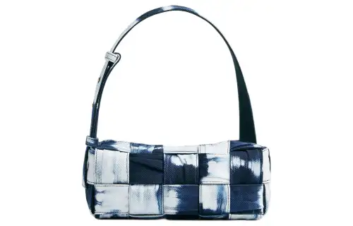 Bottega Veneta Brick Cassette Denim Handbag, Shoulder Bag Small Women's Marine Blue & White