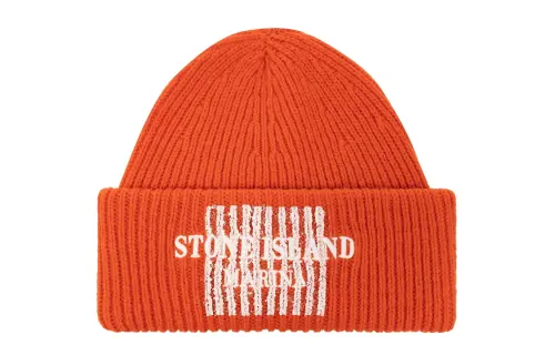 STONE ISLAND Virgin Wool Beanies Men's Orange Red