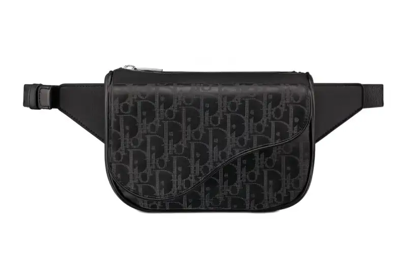 DIOR Cow Leather Saddle Bag Sling Bag One Shoulder Crossbody Fanny Pack Men's Black