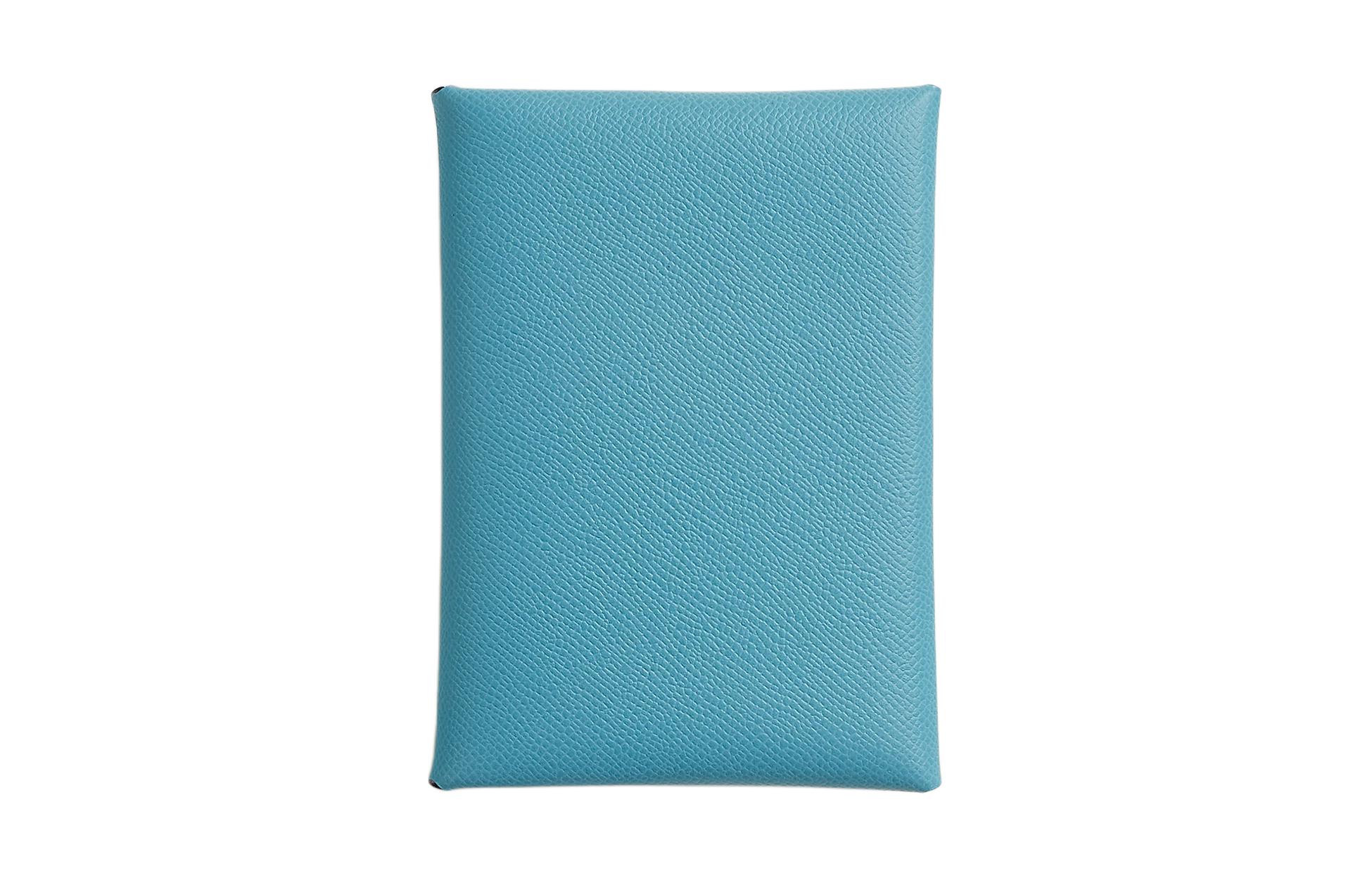 HERMES Hermès Calvi Duo palladium-plated snap buckle Madame calfskin card holder women's P3 Bleu du Nord northern blue
