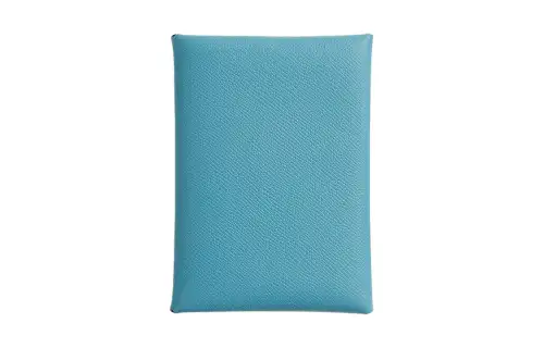 HERMES Hermès Calvi Duo palladium-plated snap buckle Madame calfskin card holder women's P3 Bleu du Nord northern blue