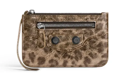Balenciaga Le Cagole Lambskin Card Holder Women's Brown Leopard Print