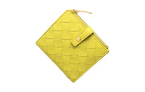 Bottega Veneta Lambskin With Calfskin Wallet Mini Women's Yellow Green