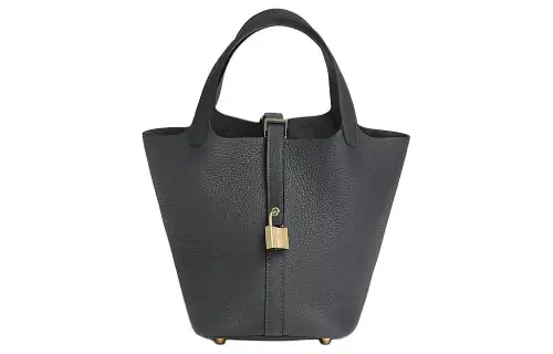 HERMES Picotin Lock Clemence Bullock Leather Basket Bag, Bucket Bag, Handbag 18 Women's H0 Gris Misty Gray