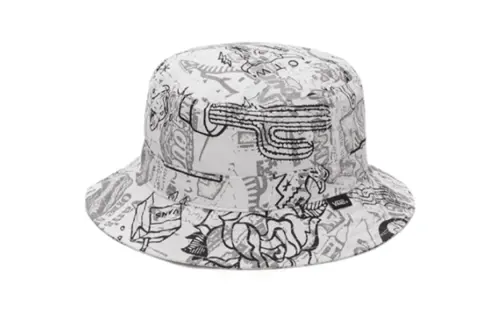 Vans Printed Pattern Canvas Bucket Hats Unisex White