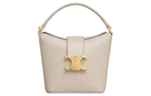 CELINE Triomphe Calfskin Bucket Bag, Handbag, Shoulder Bag, Crossbody Bag Mini Women's Light Stone
