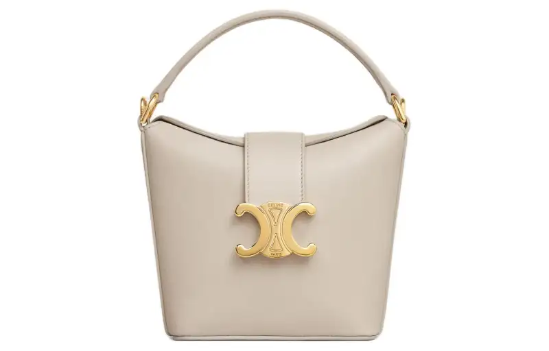 CELINE Triomphe Calfskin Bucket Bag, Handbag, Shoulder Bag, Crossbody Bag Mini Women's Light Stone