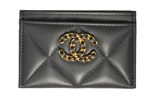 CHANEL 19Bag Lambskin Card Holder Women's Gray