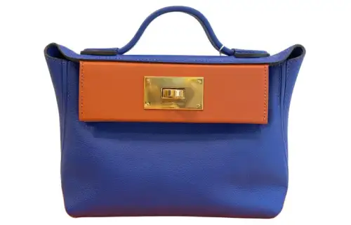 HERMES 24/24 Evercolor & Swift Calfskin Portable Crossbody Bag, Shoulder Bag Mini Women's Blue & Orange