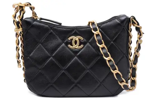 CHANEL Polished Lambskin Hippie Bag, Crossbody Bag, Shoulder Bag Women's Black