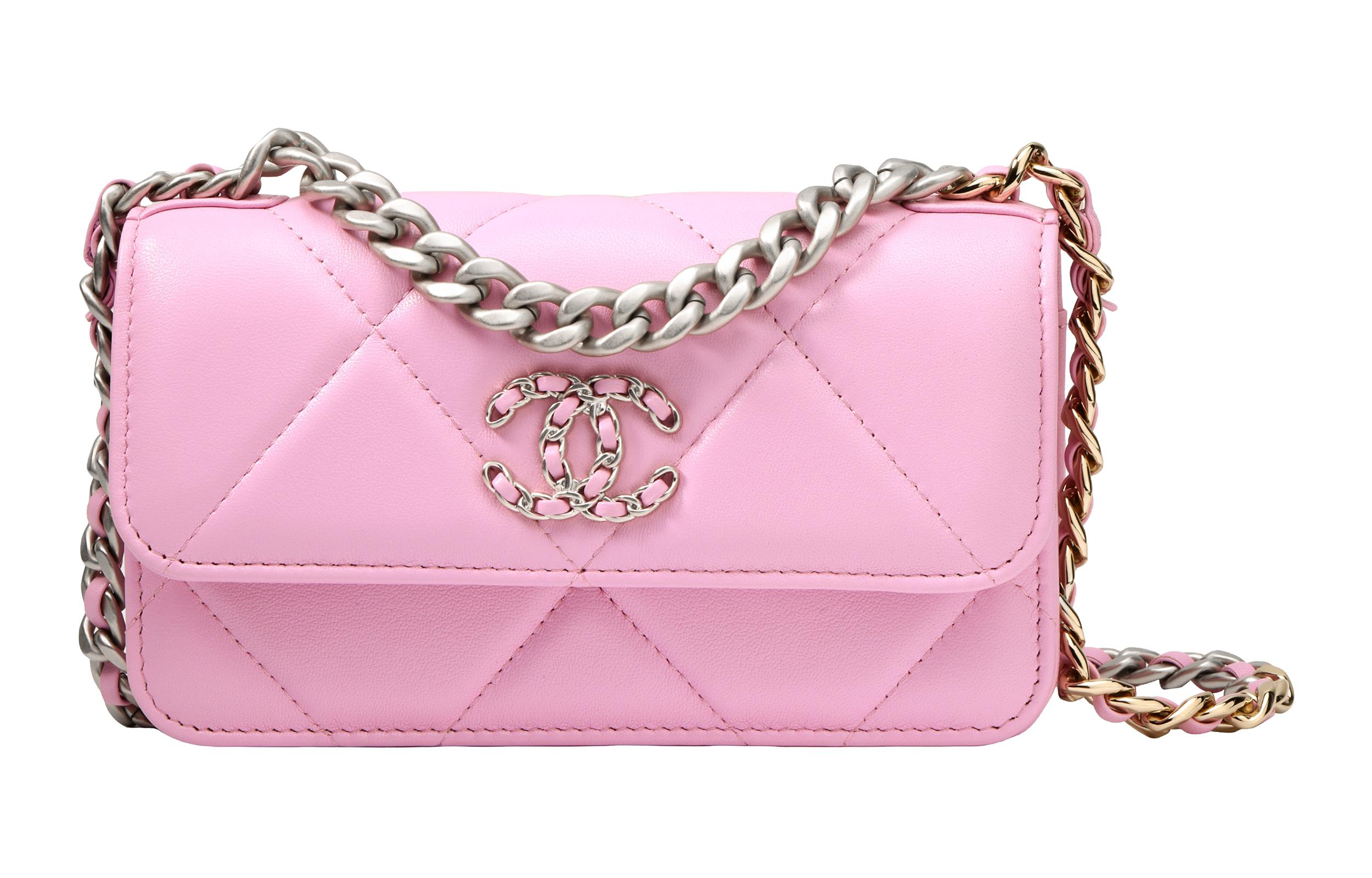CHANEL 19Bag Shiny Lambskin Shoulder Bag, Crossbody Bag Women's Pink