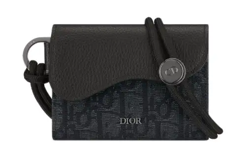 DIOR Saddle Printed Fabric With Grain Cow Leather Card Holder Men's Black