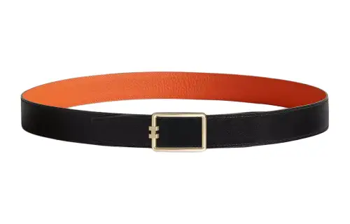HERMES Tube H Brass Metal Plated Calfskin Leather Belts Men's Width 3.2cm