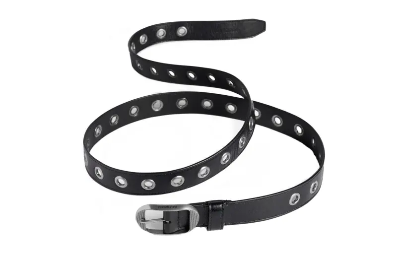 Balenciaga Metal Calfskin Leather Belts Men's Black Width 3cm