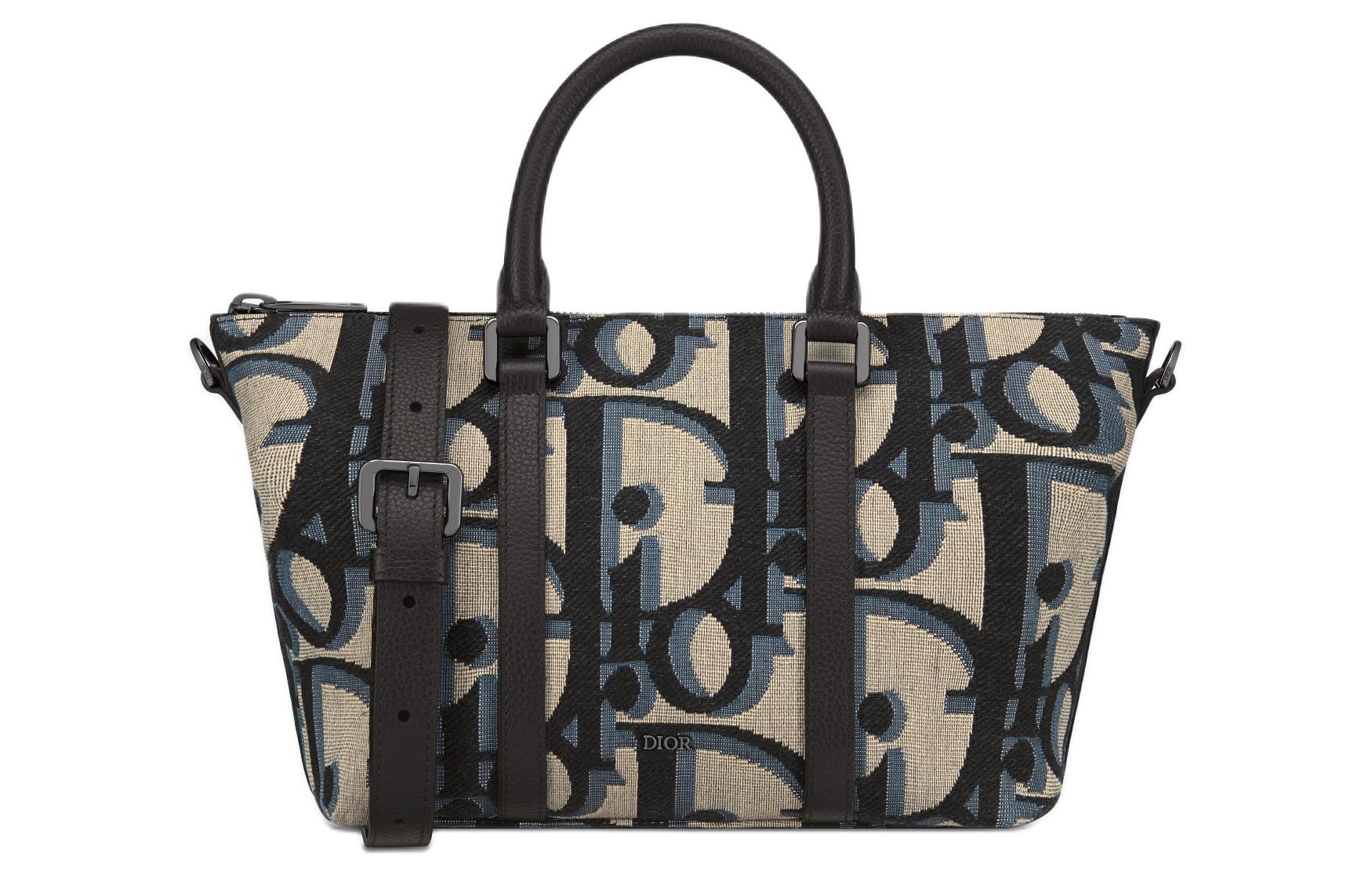DIOR Removable adjustable foldable straps with zipper, cloth, beige black one-shoulder bag, men's style