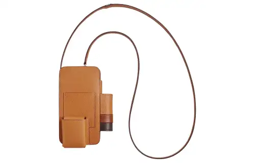 HERMES Pigskin With Barenia Calfskin One Shoulder Crossbody Cell Phone Pouch Women's Toffee & Light Brown & Ebony