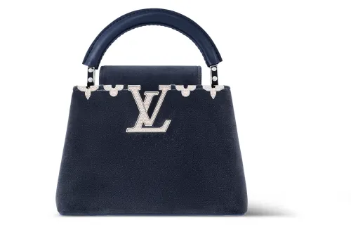LOUIS VUITTON Capucines Velvet With Cow Leather Trim Kapsyn Shoulder Bag, Crossbody Bag, Handbag Mini Women's Dark Blue