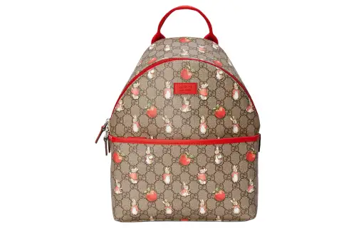 GUCCI Peter Rabbit™ Collaboration Canvas With Leather Backpack Kids' Ebony & Green & Red