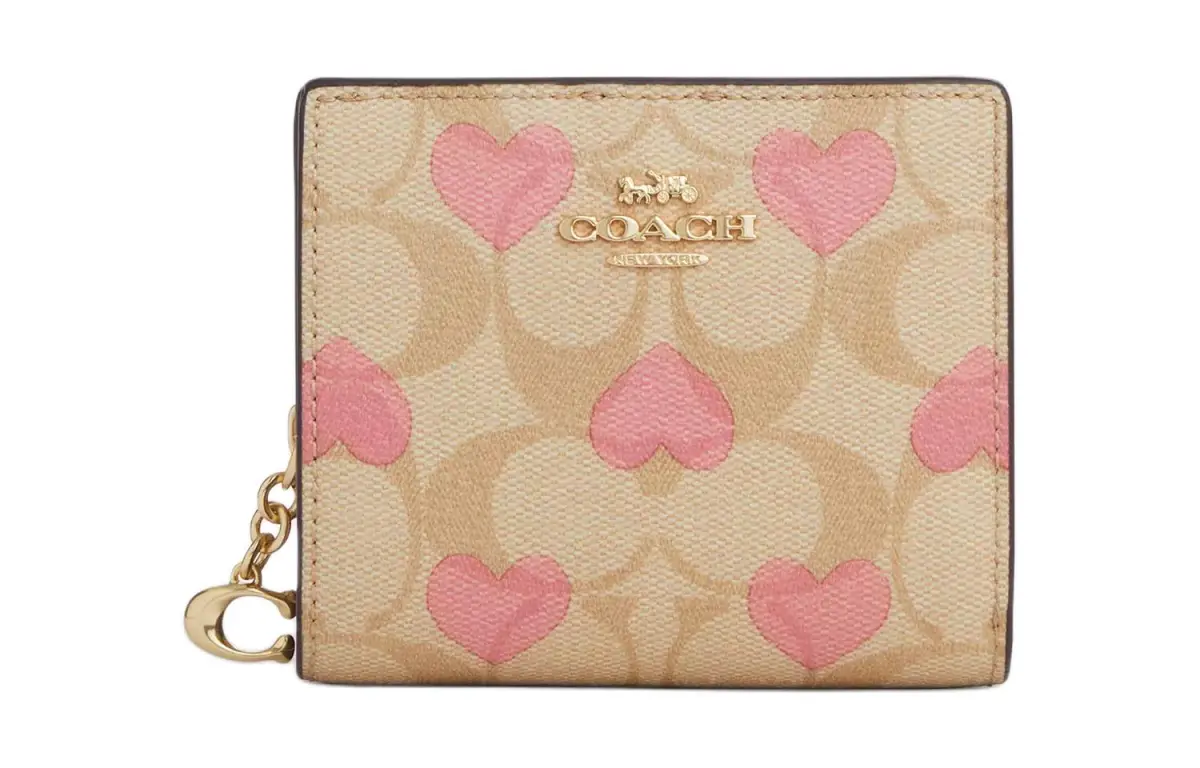 COACH Snap Wallet Iconic Coated Canvas With Smooth Leather Wallet Women's
