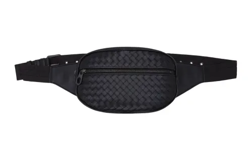 Bottega Veneta Leather One Shoulder Crossbody Fanny Pack Men's Black