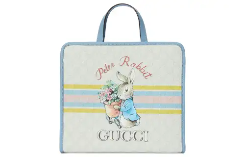GUCCI X Peter Rabbit™ Collaboration GG Supreme Canvas Tote Bag, Shopping Bag, Shoulder Bag, Handbag Kids' Ecru