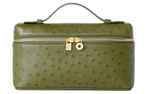 Loro Piana ExtraPocket Ostrich Leather Clutch Women's Lichen Dark Green