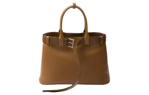 PRADA Buckle Leather Crossbody Handbag Large Women's Caramel