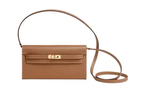 HERMES Kelly To Go Evercolor Cow Leather Crossbody Wallet Women's 37 Gold Brown
