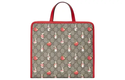 GUCCI Peter Rabbit™ Collaboration Canvas Tote Bag, Shopping Bag, Handbag Kids' Ebony & Green & Red
