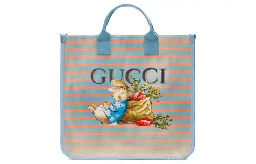 GUCCI Peter Rabbit™ Collaboration Canvas Tote Bag, Shopping Bag, Handbag Kids' Orange & Light Blue