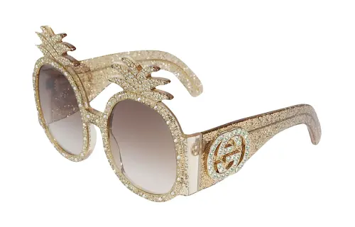 GUCCI Pineapple Irregular Shape Sunglasses Women's Gold