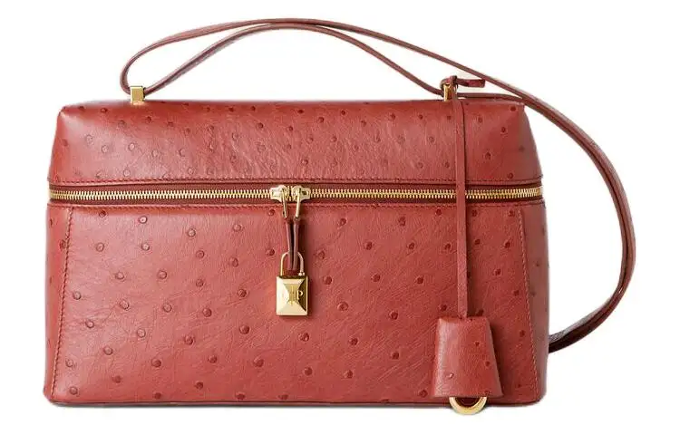 Loro Piana ExtraPocket Ostrich Leather Crossbody Bags Women's Dark Kummel Color